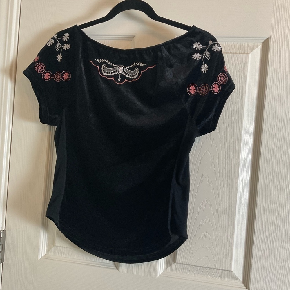 Free People Black Velvet Top with Embroidered Details M - Picture 9 of 11